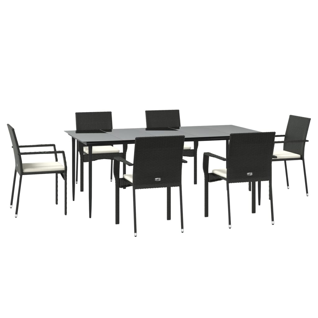 vidaXL Set de comedor de jardín 7 pzas y cojines ratán sintético negro