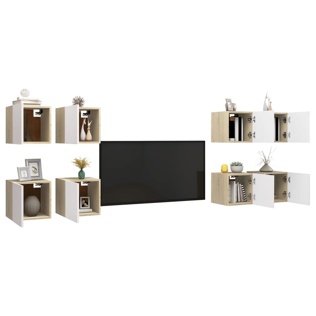 vidaXL Muebles de pared para TV 8 uds blanco roble Sonoma 30,5x30x30cm