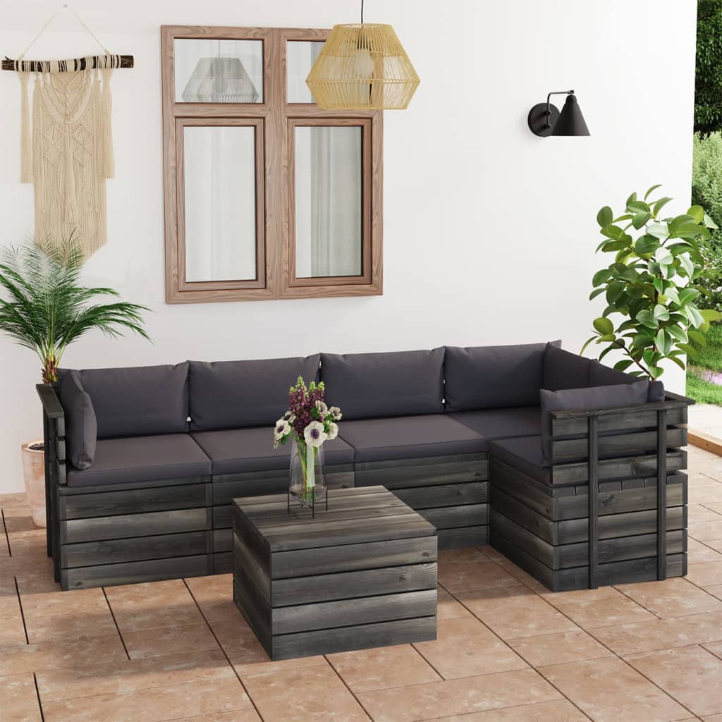 vidaXL Muebles de palets para jardín 6 pzas cojines madera maciza pino