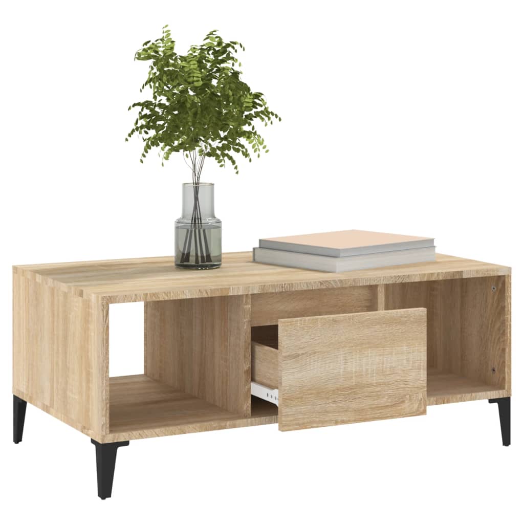 vidaXL Mesa de centro madera contrachapada roble Sonoma 90x50x36,5 cm