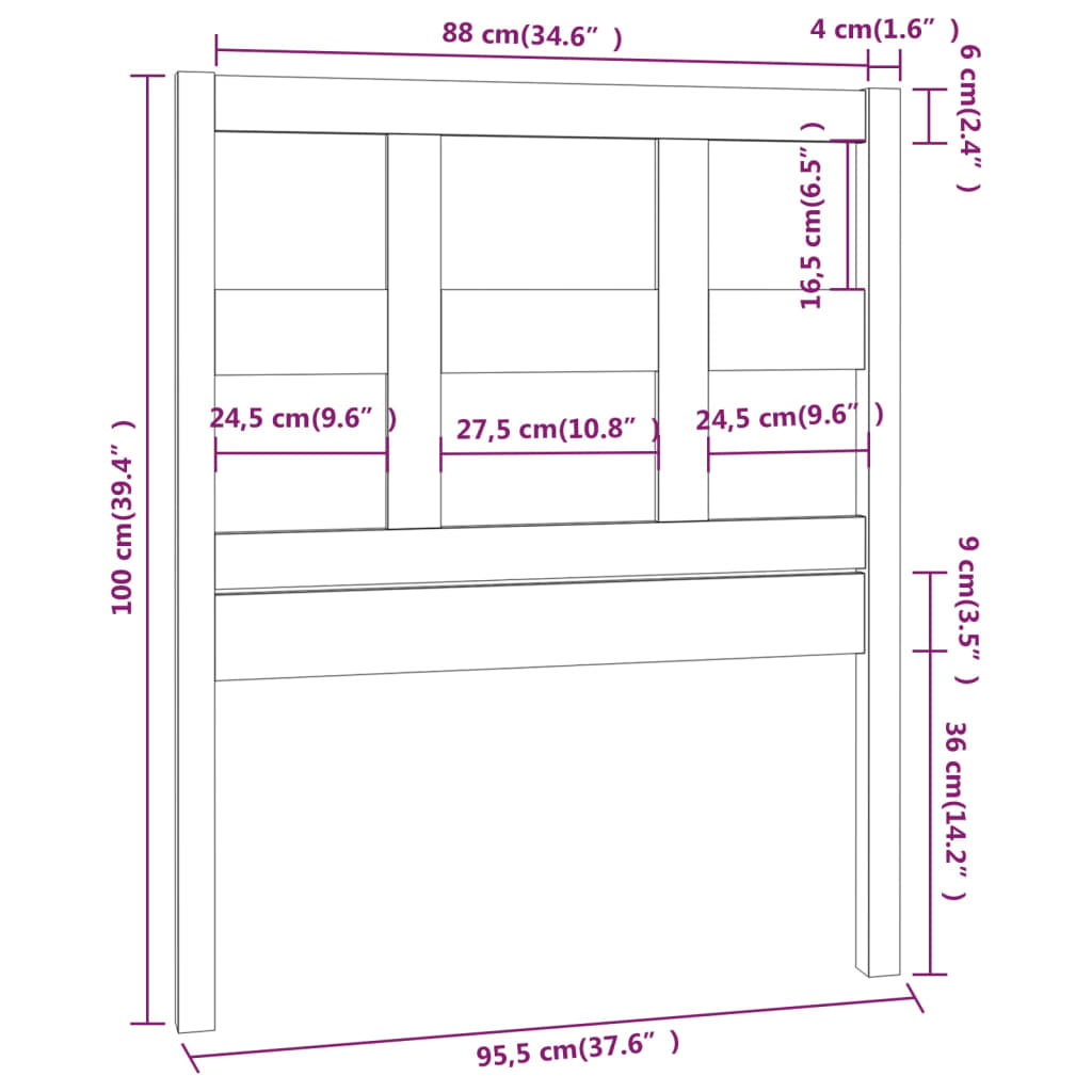 vidaXL Cabecero de cama madera maciza de pino gris 95,5x4x100 cm