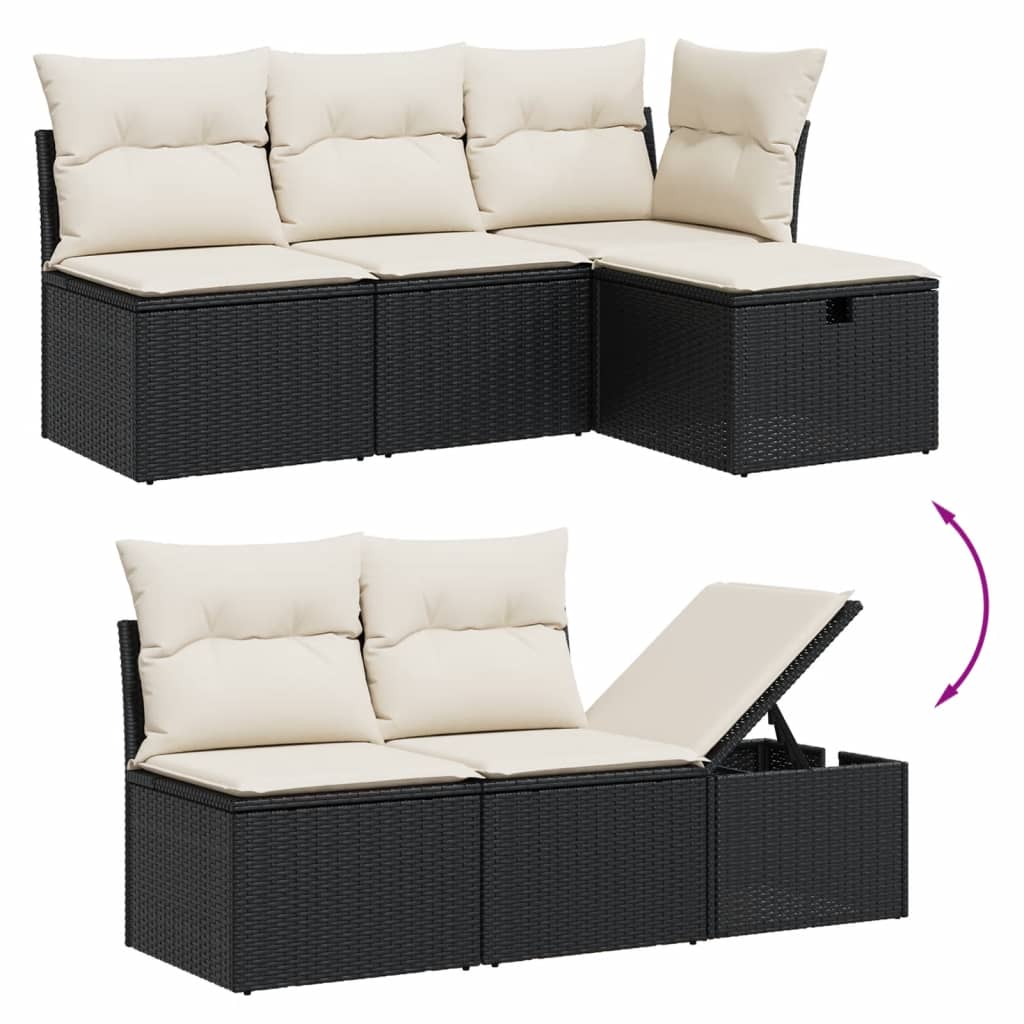 vidaXL Set de muebles de jardín 5 pzas y cojines ratán sintético negro