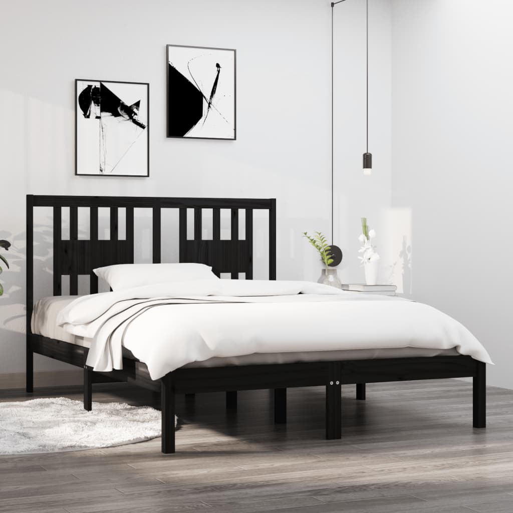 vidaXL Estructura de cama doble madera maciza negra 135x190 cm