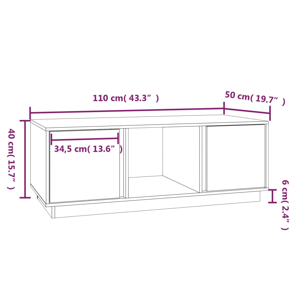 vidaXL Mesa de centro de madera maciza de pino blanco 110x50x40 cm