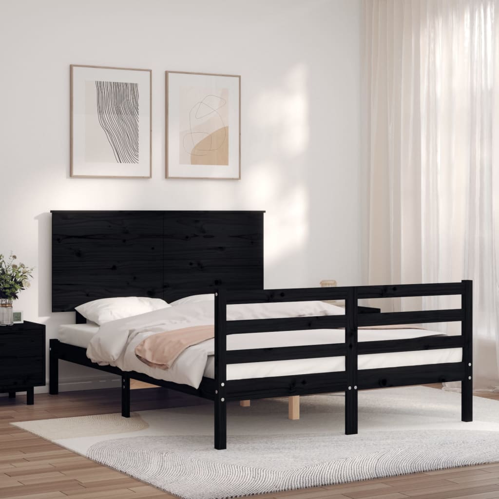 vidaXL Estructura de cama con cabecero madera maciza negro 120x200 cm