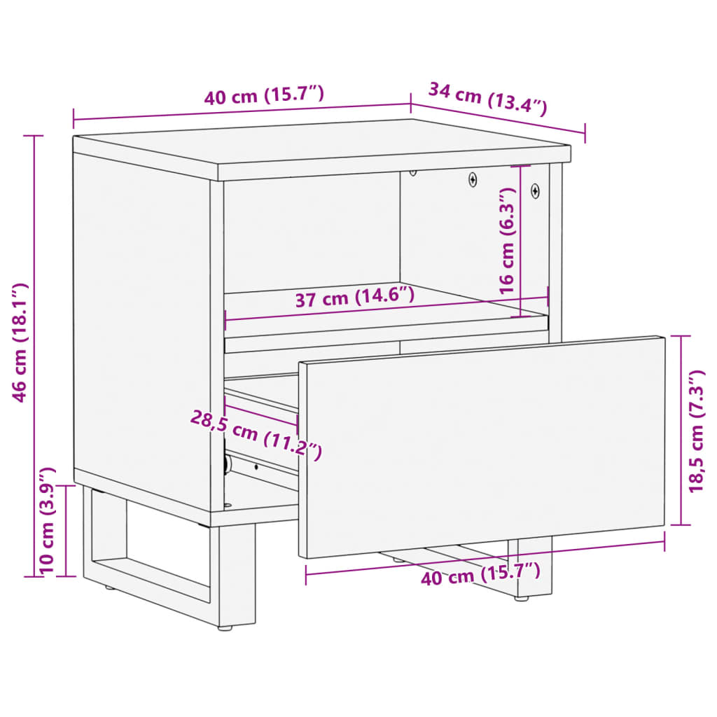 vidaXL Mesitas de noche 2 uds madera maciza de mango 40x34x46 cm