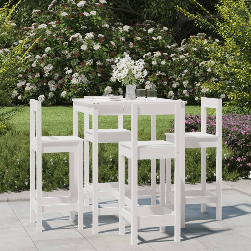 vidaXL Set de mesa y taburetes altos jardín 5 pzas madera pino blanco