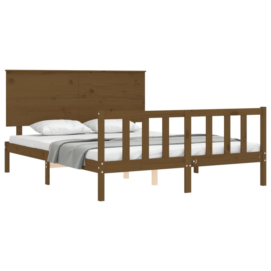 vidaXL Estructura de cama matrimonio con cabecero madera marrón miel