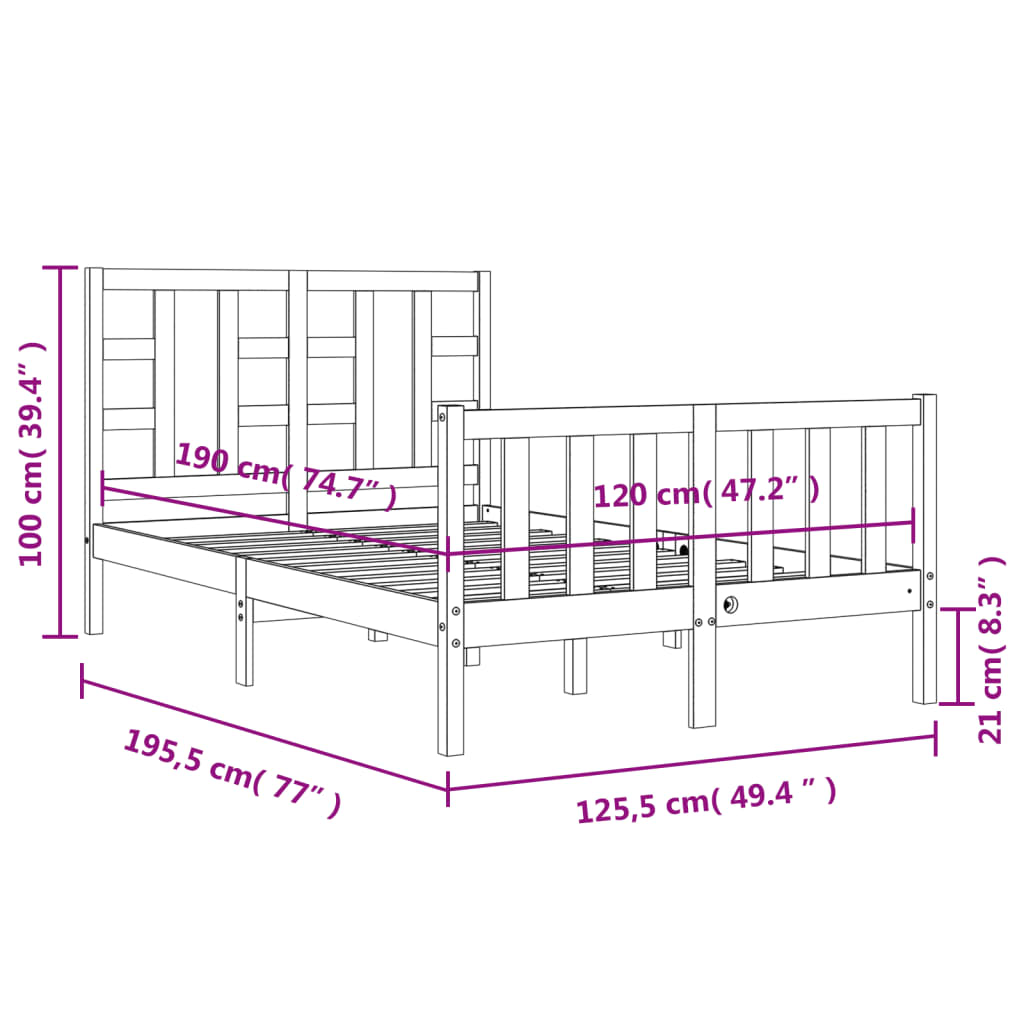 vidaXL Estructura cama de matrimonio con cabecero madera maciza blanco