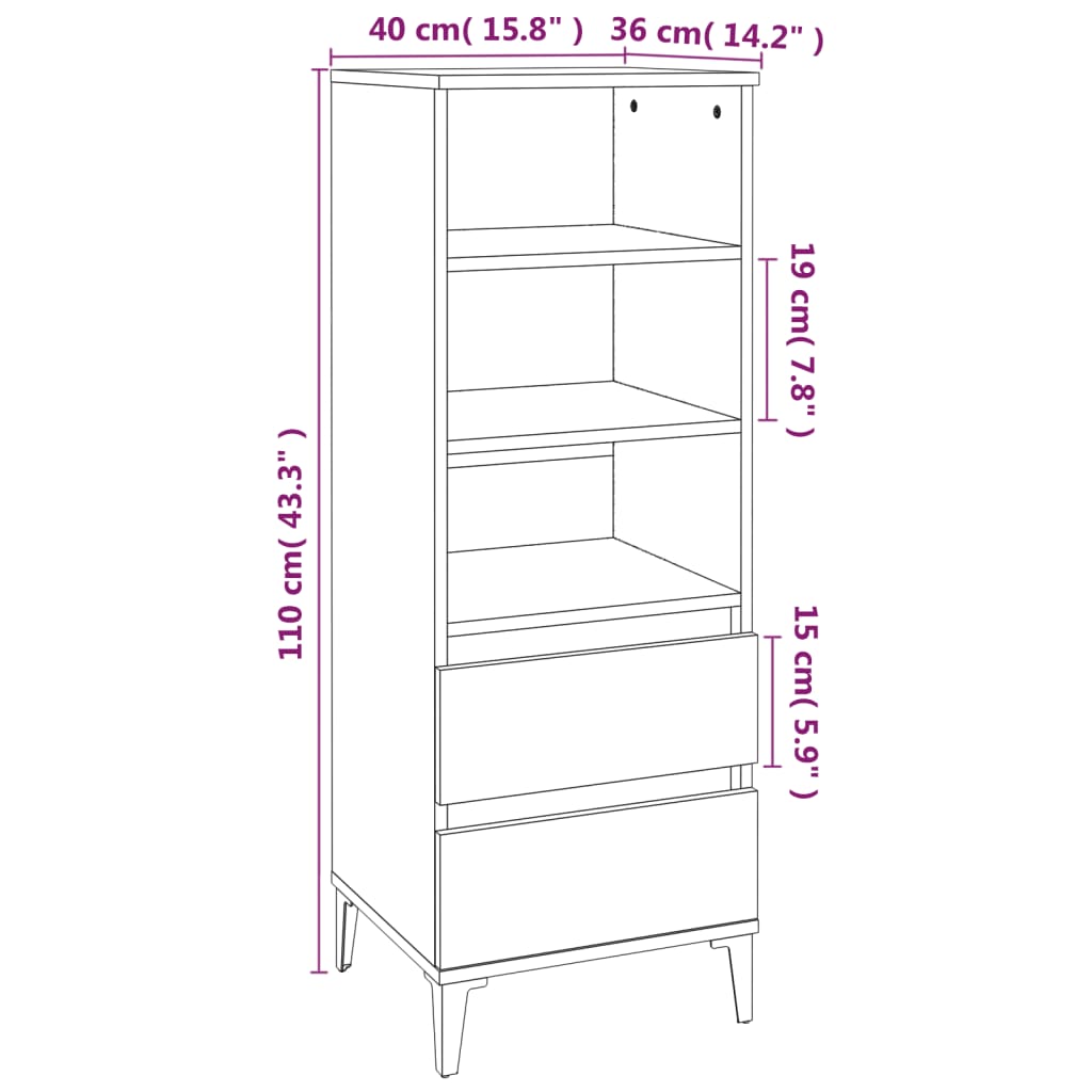 vidaXL Aparador alto madera contrachapada blanco 40x36x110 cm