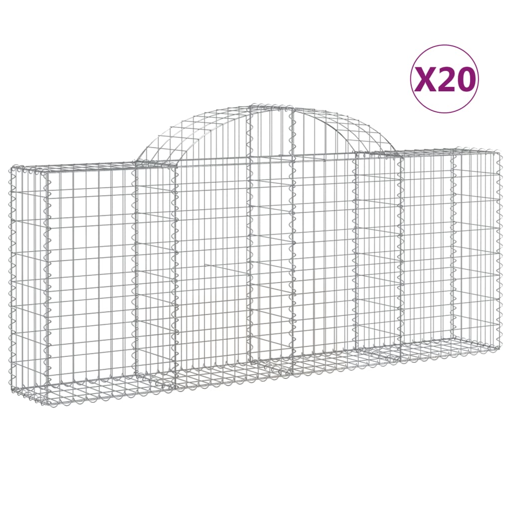 vidaXL Cestas de gaviones 20 uds forma de arco hierro 200x30x80/100 cm