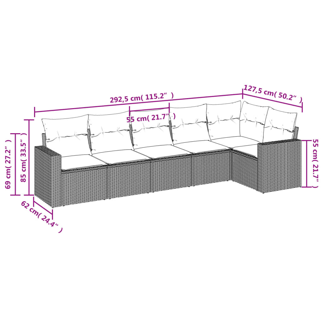 vidaXL Set sofás de jardín 6 piezas y cojines ratán sintético marrón