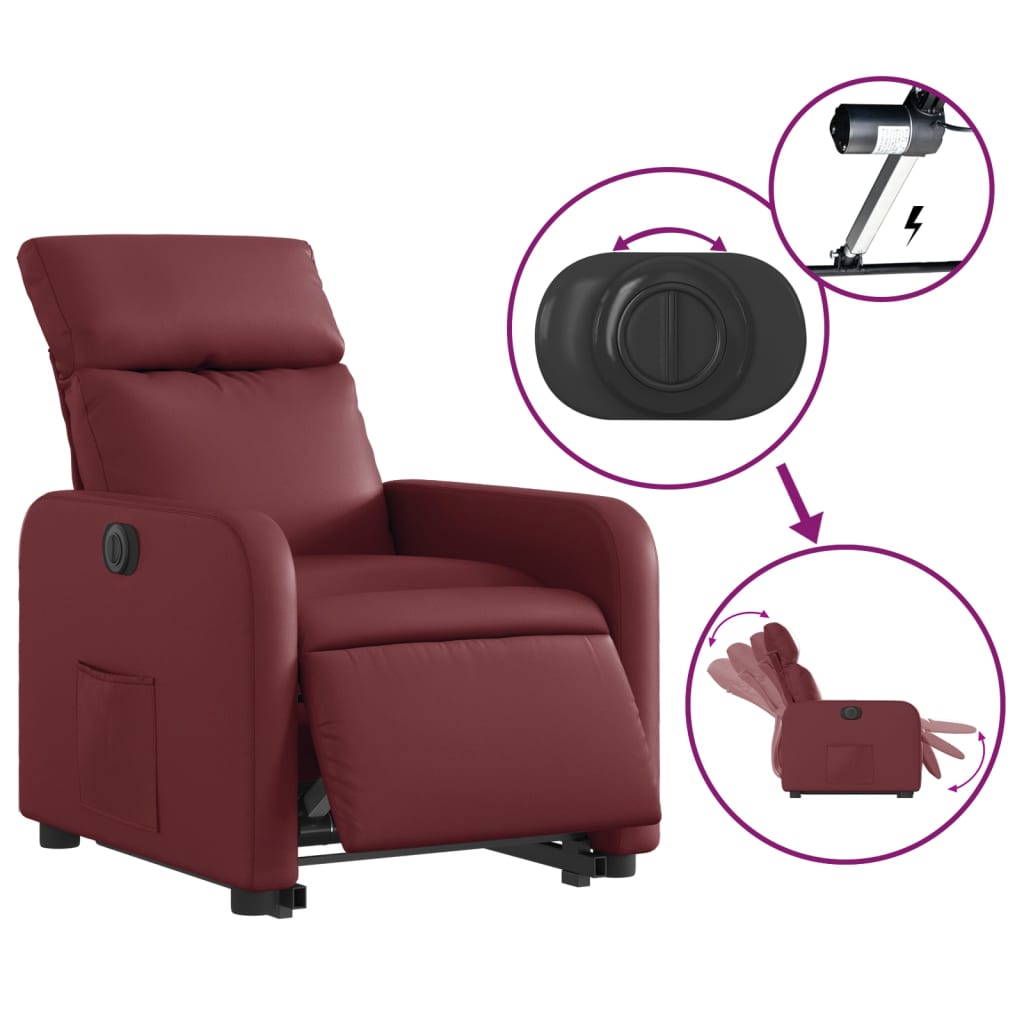 vidaXL Sillón elevable eléctrico cuero artificial rojo tinto