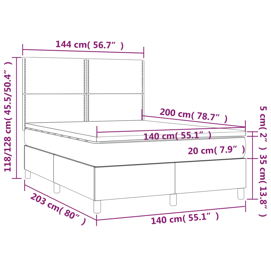 vidaXL Cama box spring con colchón cuero sintético negro 140x200cm