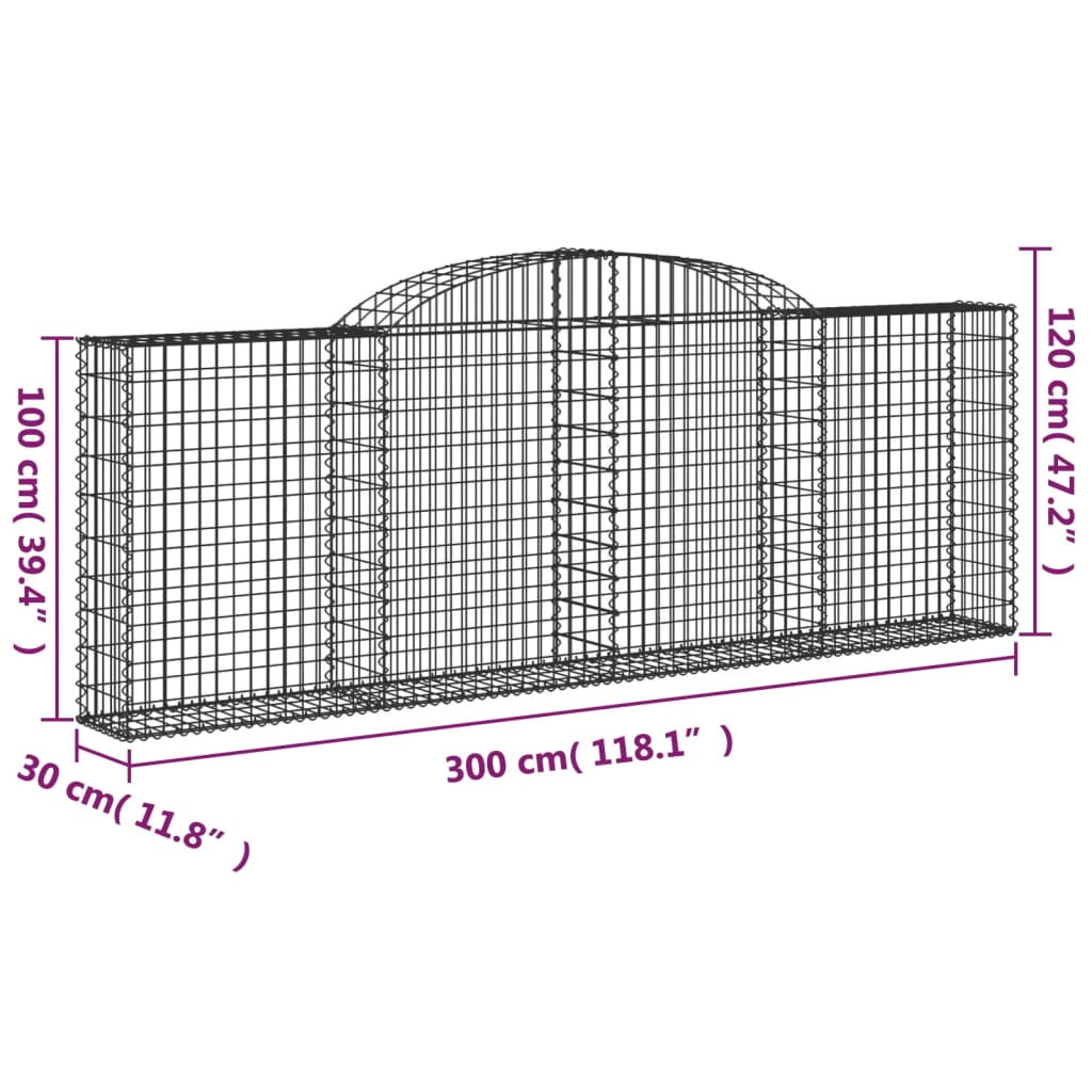 vidaXL Cestas de gaviones 13 uds forma arco hierro 300x30x100/120 cm