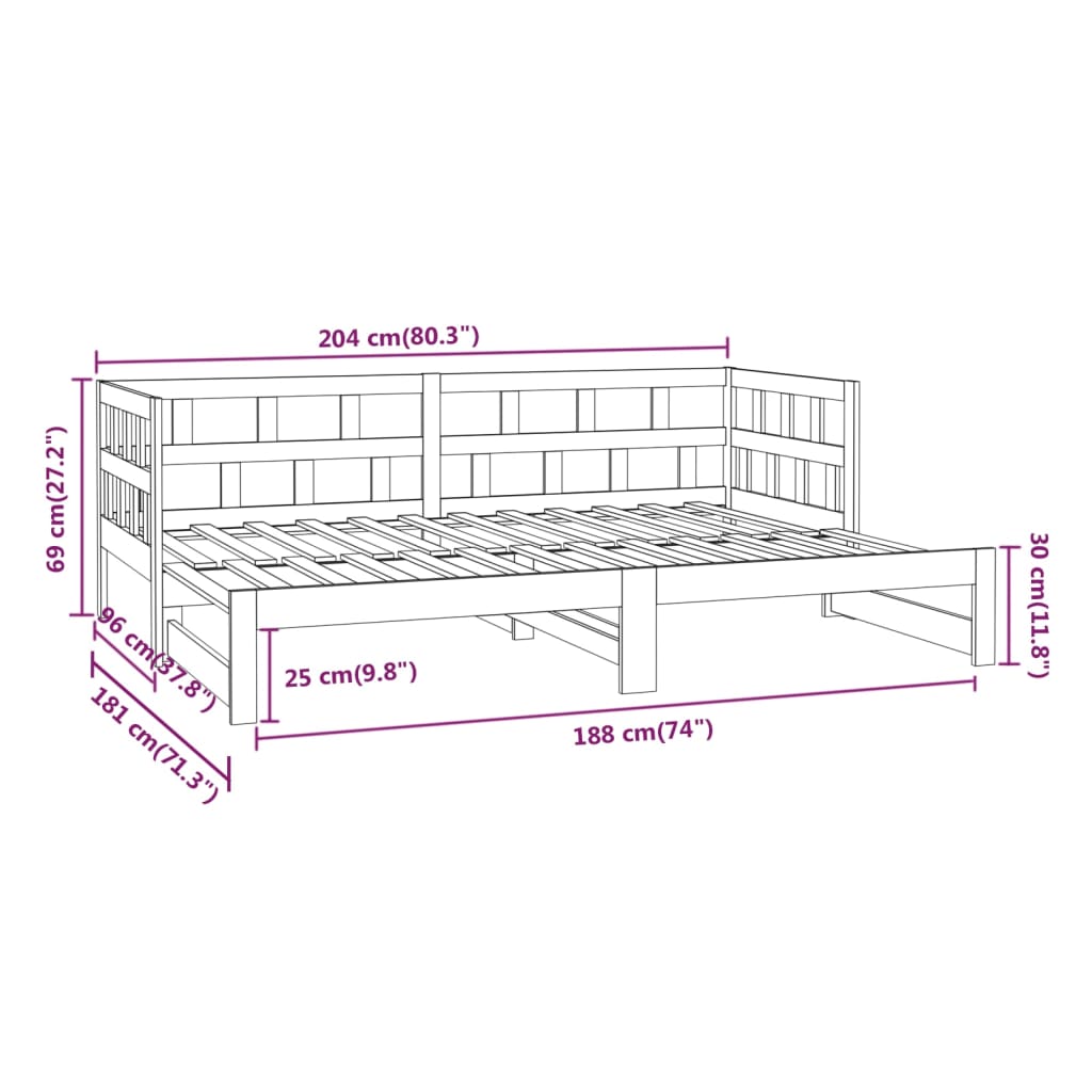 vidaXL Sofá cama extraíble madera maciza de pino gris 2x(90x200) cm