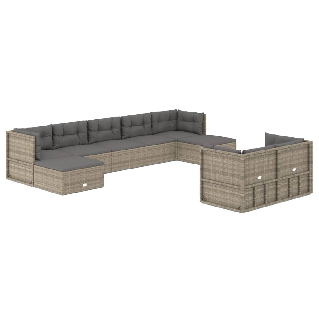 vidaXL Set de muebles de jardín 9 pzas y cojines ratán sintético gris