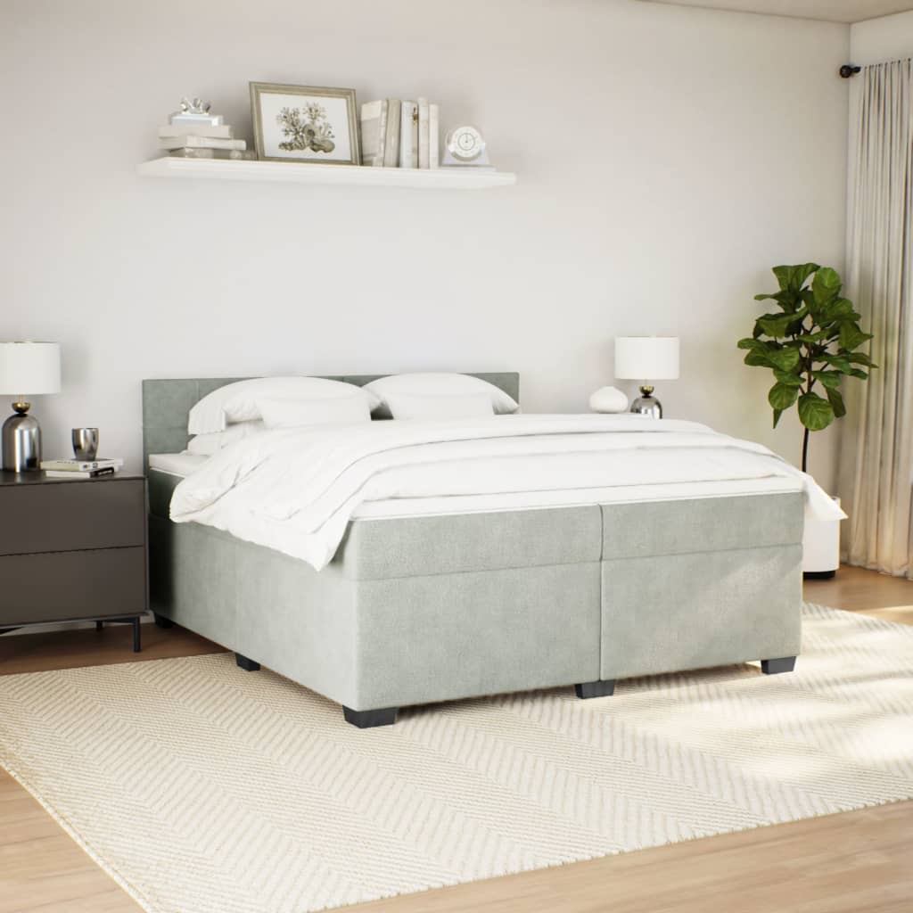 vidaXL Cama box spring con colchón terciopelo gris claro 200x200 cm