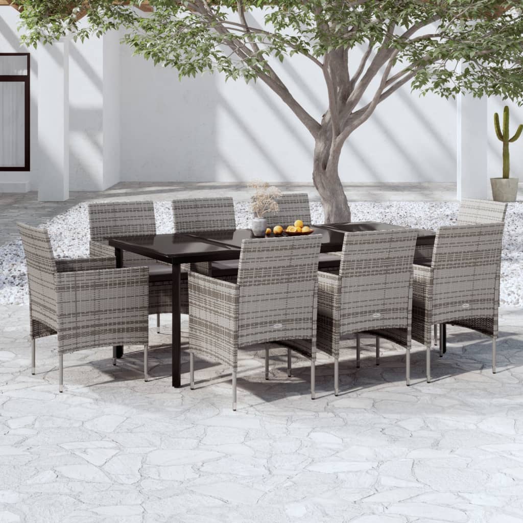 vidaXL Juego de comedor para jardín 9 piezas con cojines gris y negro