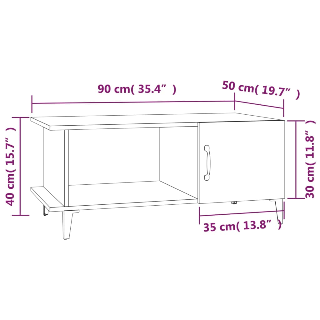 vidaXL Mesa de centro madera contrachapada roble ahumado 90x50x40 cm