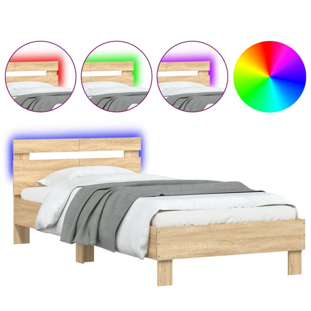 vidaXL Estructura de cama cabecero luces LED roble Sonoma 100x200 cm