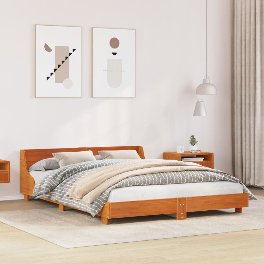 vidaXL Cama sin colchón madera maciza de pino marrón cera 160x200 cm