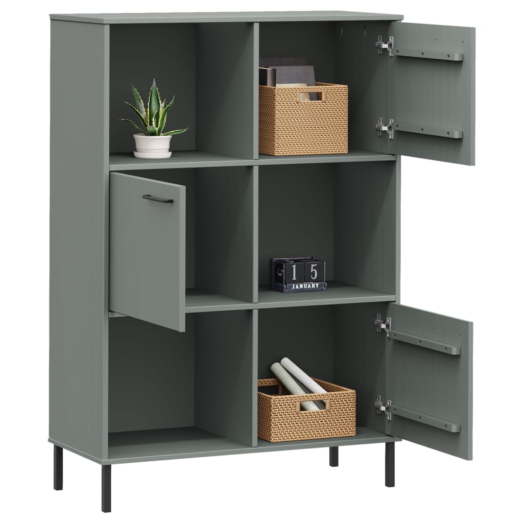 vidaXL Librería patas de metal OSLO madera maciza gris 90x35x128,5cm