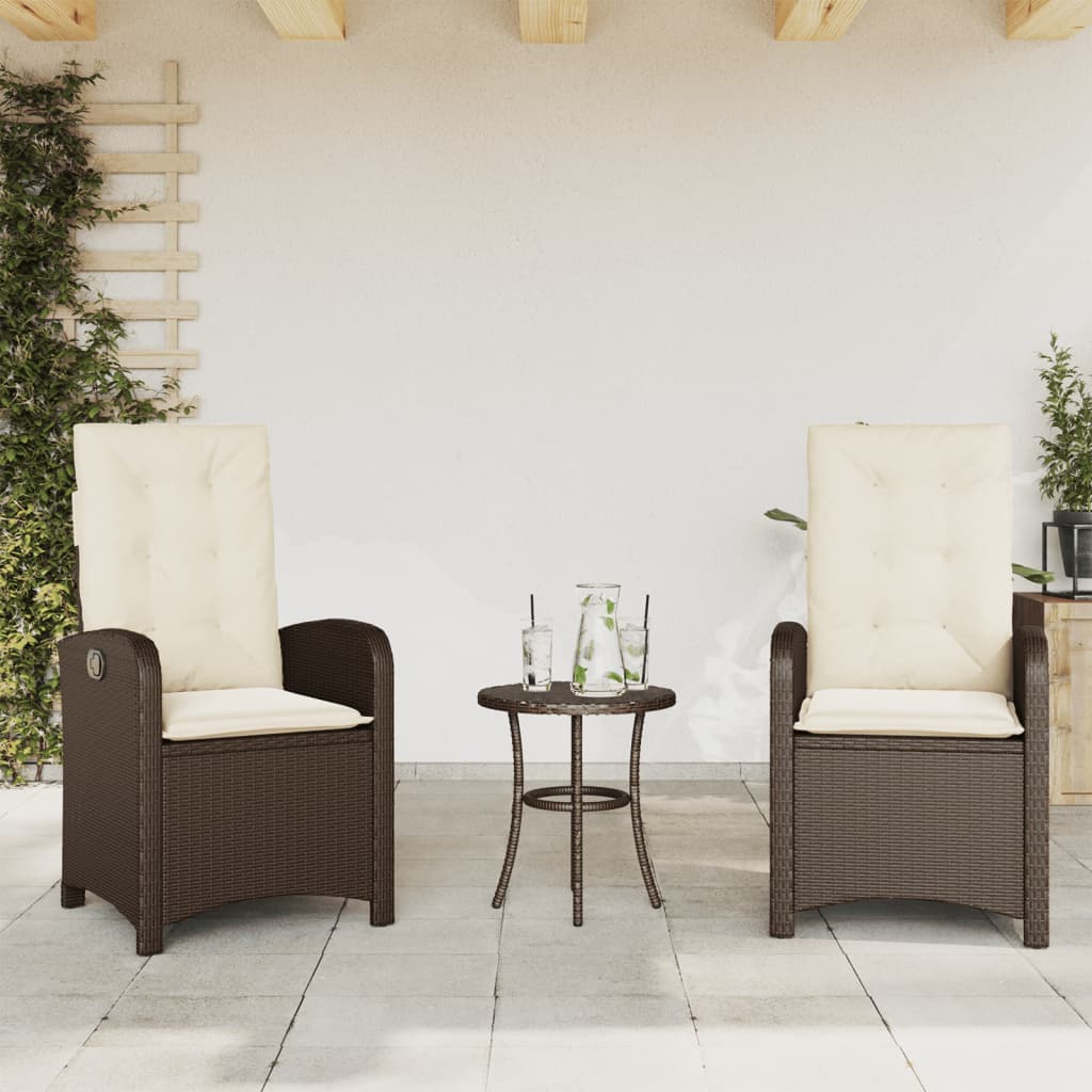 vidaXL Sillones reclinables jardín con cojines marrones 2 uds ratán PE