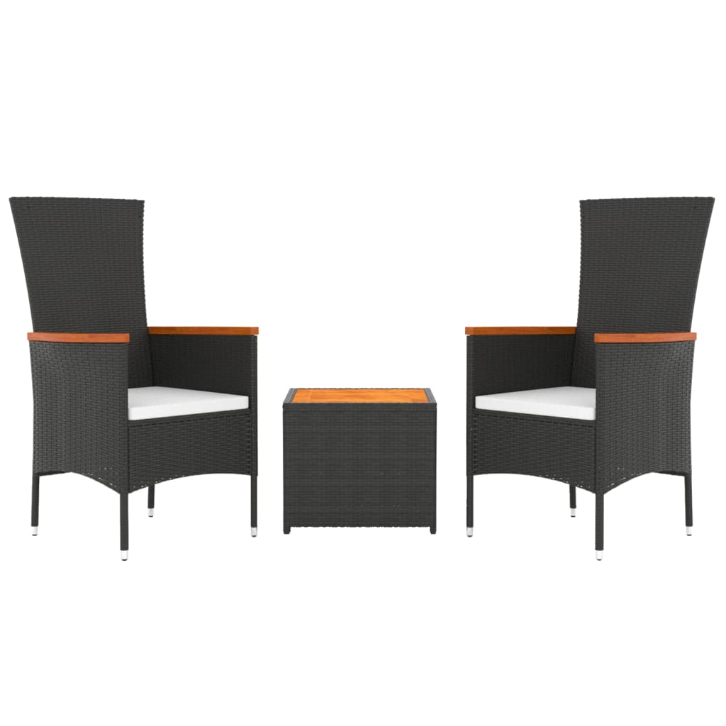 vidaXL Juego muebles jardín 3 pzas madera acacia ratán sintético negro