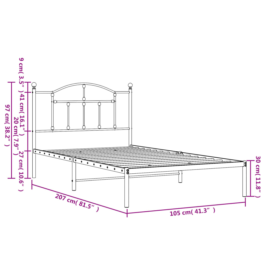 vidaXL Estructura de cama de metal con cabecero blanco 100x200 cm