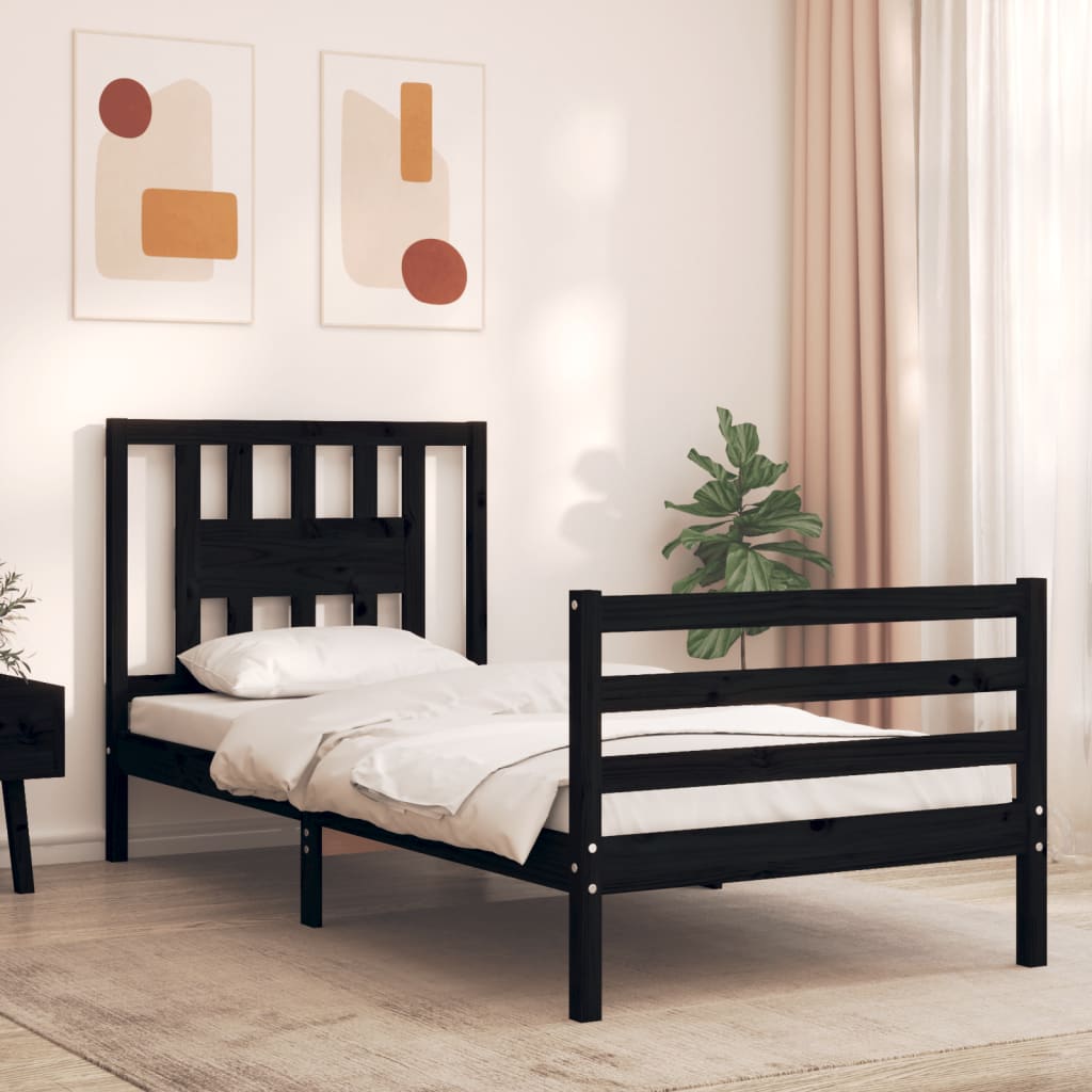 vidaXL Estructura de cama con cabecero madera maciza negro 100x200 cm