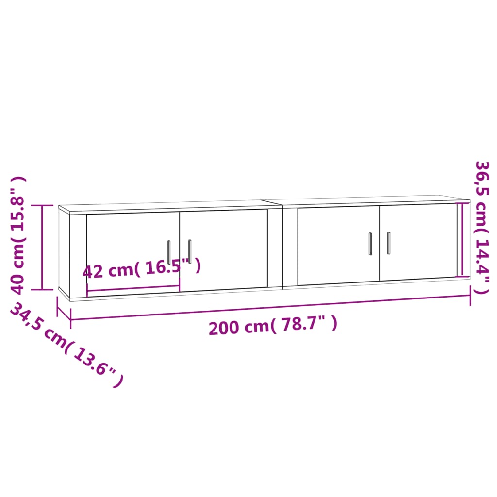 vidaXL Muebles para TV de pared 2 uds roble ahumado 100x34,5x40 cm