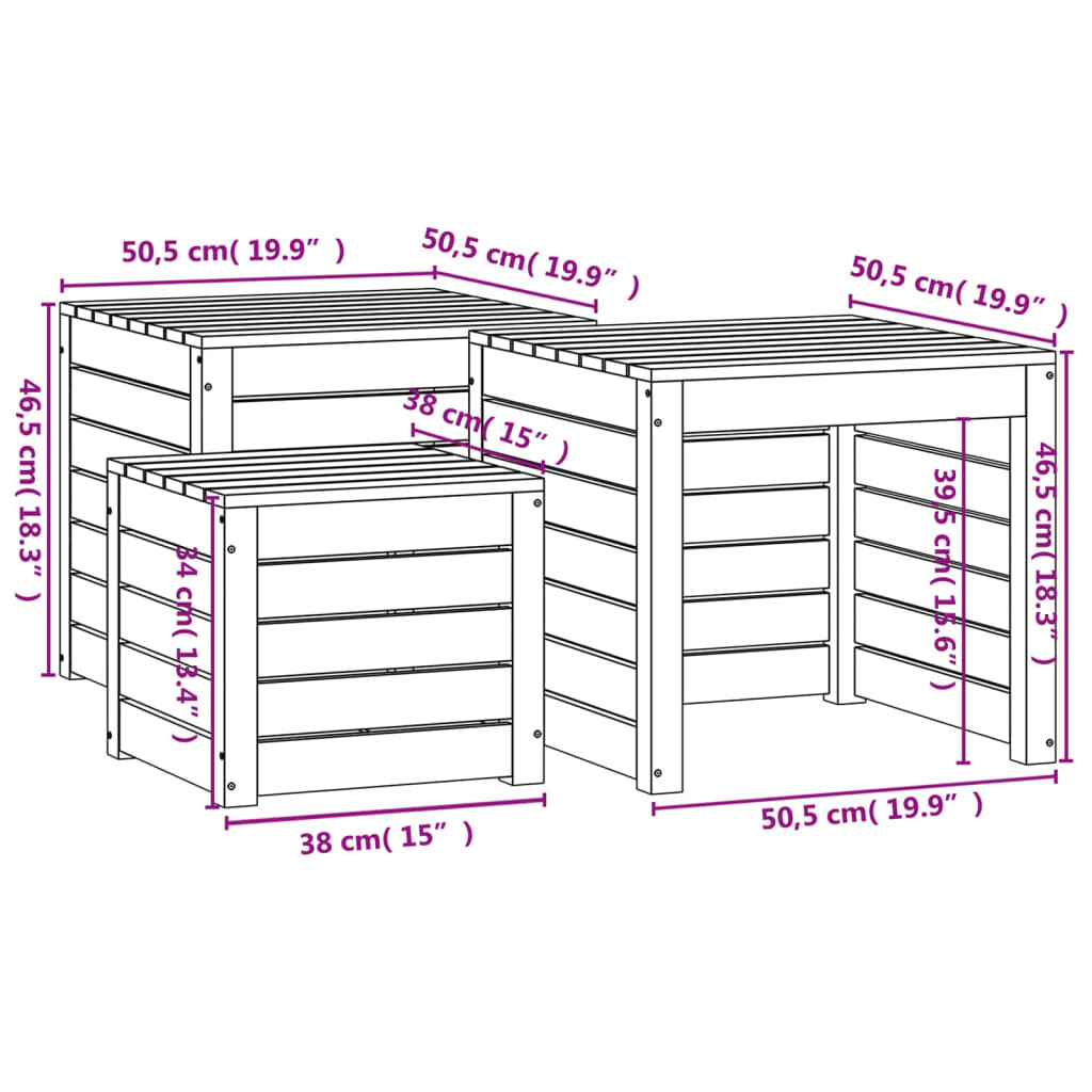 vidaXL Set cajas de jardín 3 pzas madera maciza pino gris marrón miel