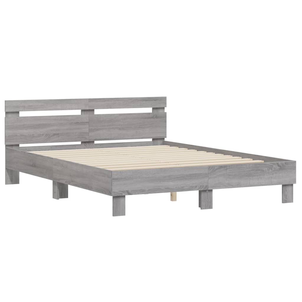 vidaXL Cama con cabecero madera de ingeniería gris Sonoma 140x200 cm