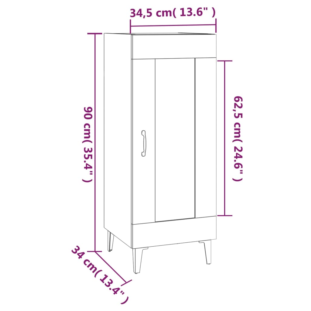 vidaXL Aparador de madera contrachapada blanco brillante 34,5x34x90 cm