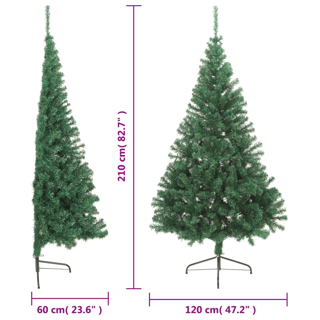 vidaXL Medio árbol de Navidad artificial con soporte PVC verde 210 cm