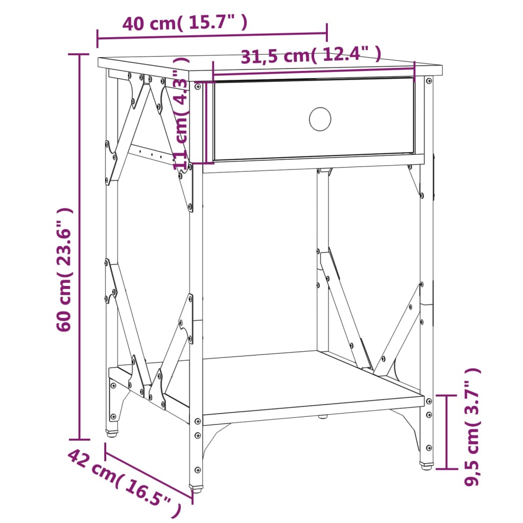 vidaXL Mesita de noche madera contrachapada roble sonoma 40x42x60 cm