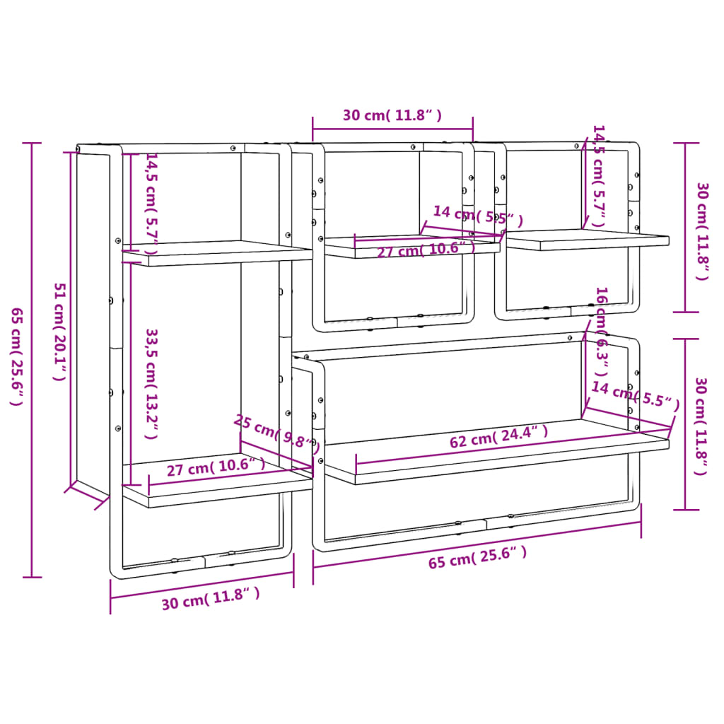 vidaXL Estantes de pared con barras 4 pzas madera de ingeniería negro