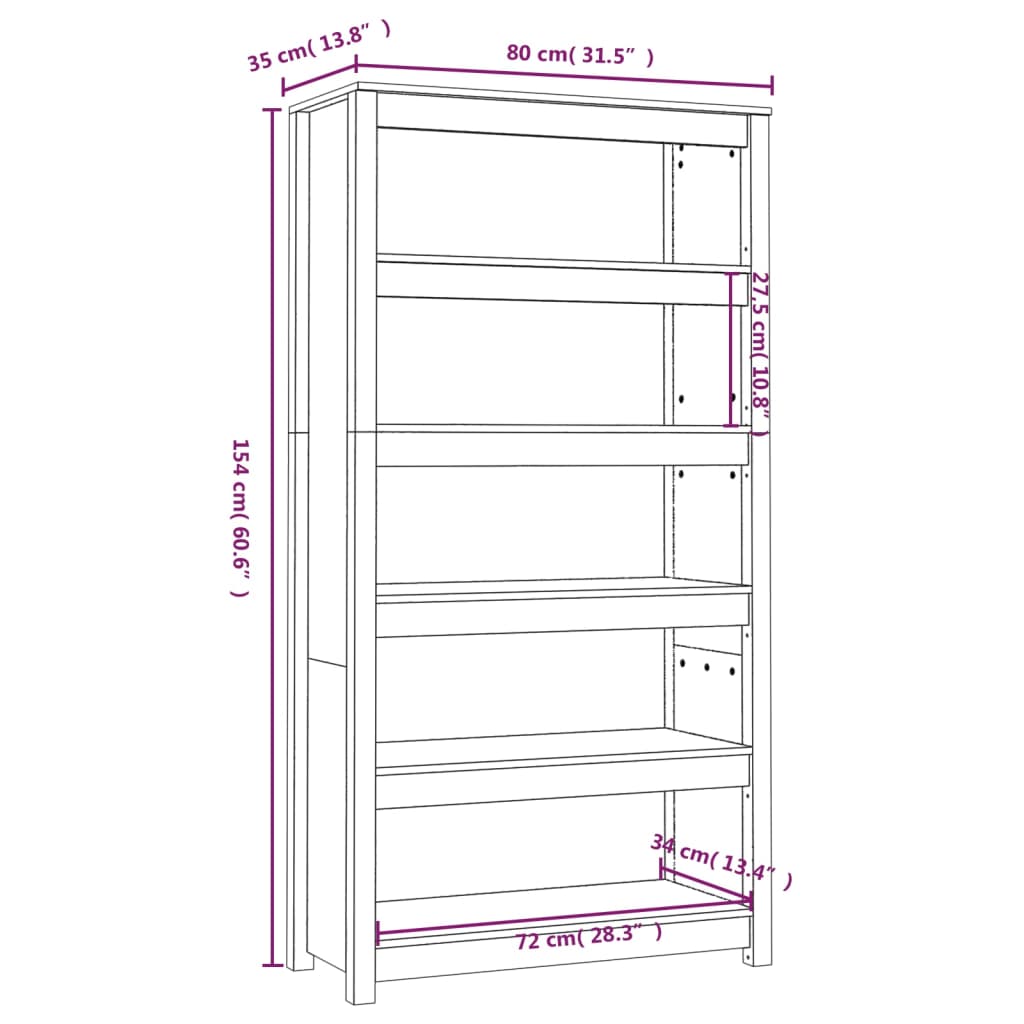 vidaXL Estantería madera maciza de pino gris 80x35x154 cm