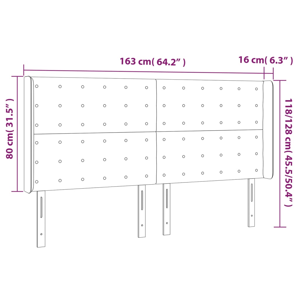 vidaXL Cabecero con orejas de cuero sintético negro 163x16x118/128 cm