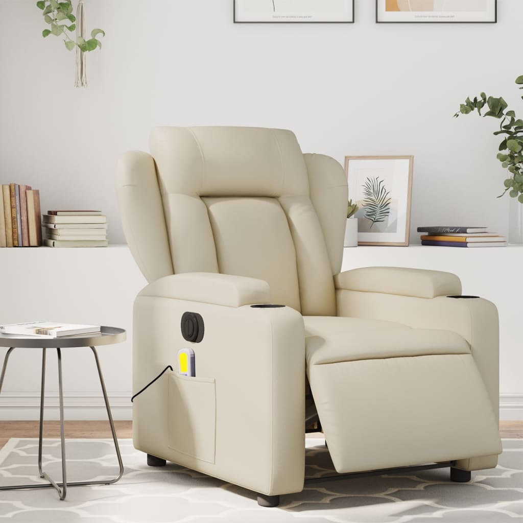 vidaXL Sillón de masaje reclinable eléctrico cuero sintético crema