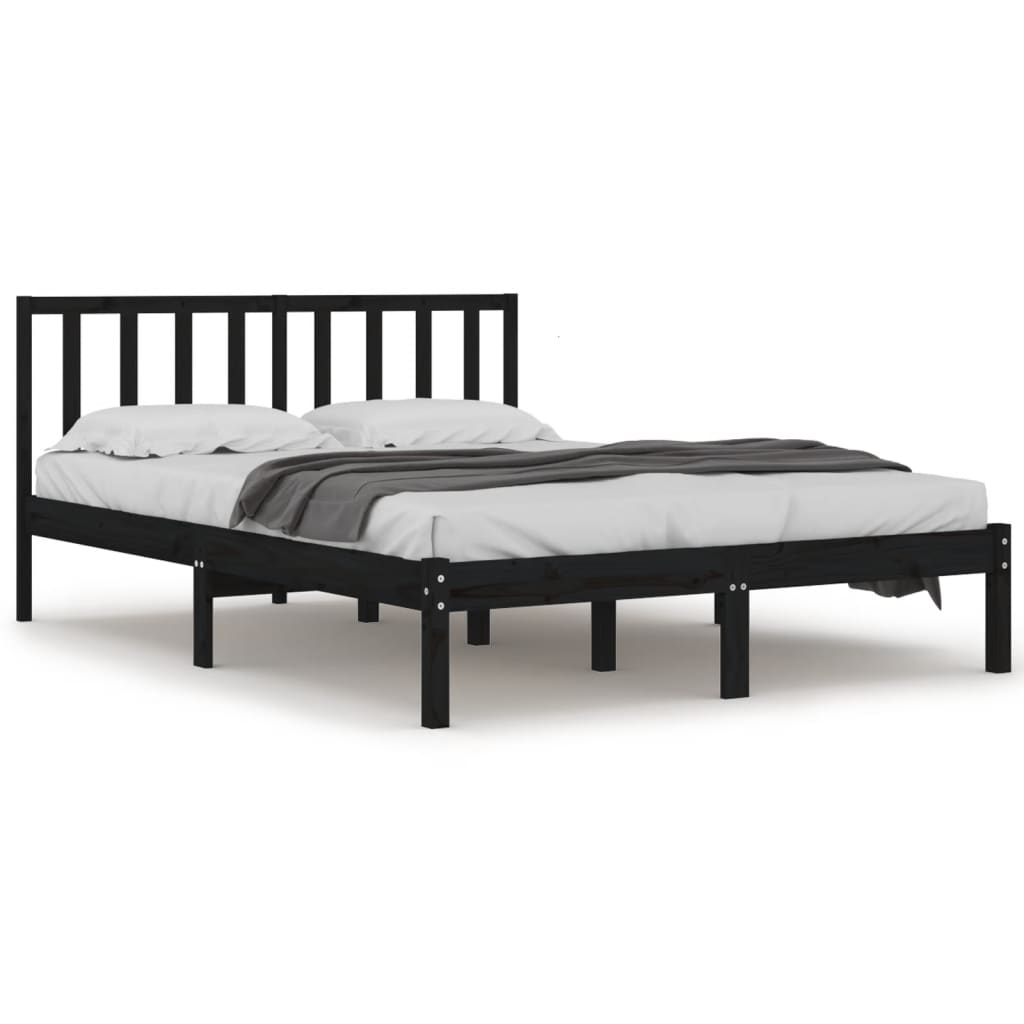 vidaXL Estructura de cama madera maciza de pino negro 135x190 cm