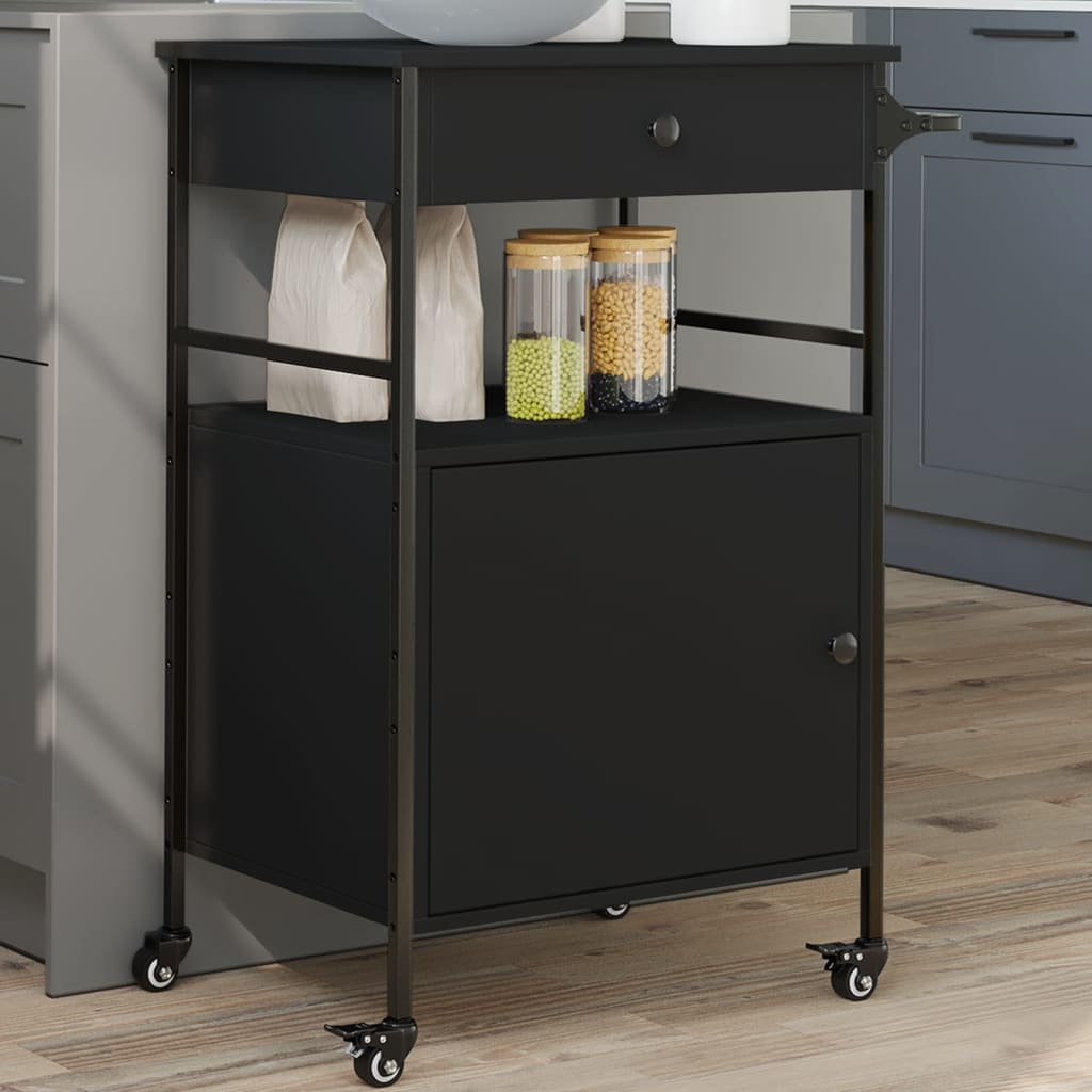 vidaXL Carrito de cocina de madera de ingeniería negro 56x43x89,5 cm