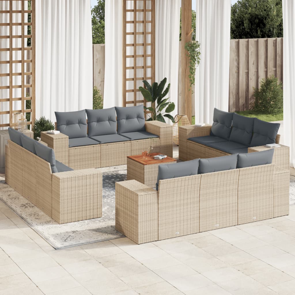 vidaXL Set sofás de jardín con cojines 13 pzas ratán sintético beige