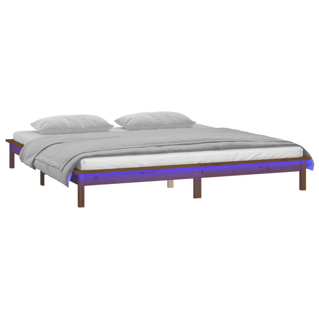 vidaXL Estructura de cama con LED madera maciza marrón miel 200x200 cm