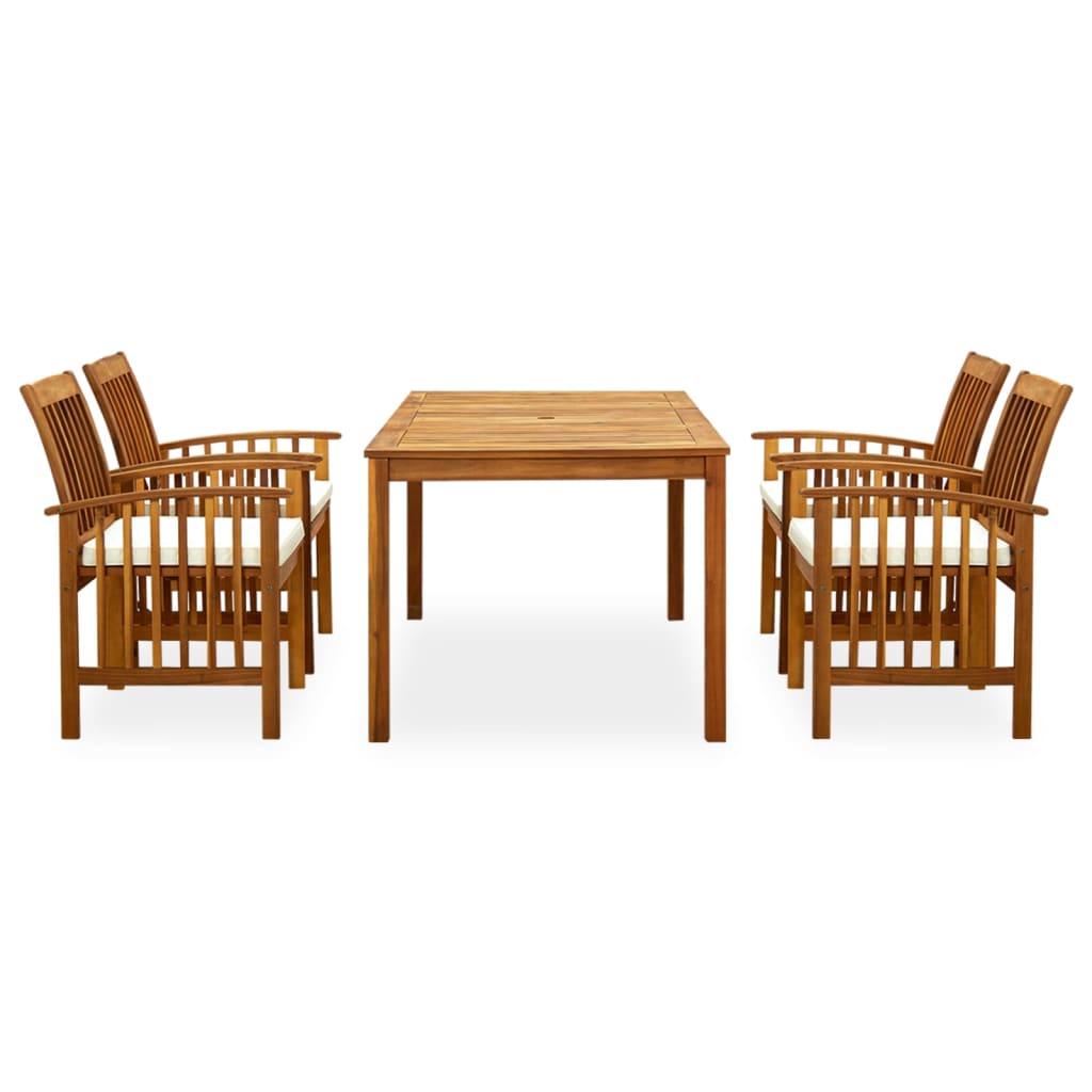 vidaXL Set comedor de jardín 5 pzas y cojines madera maciza de acacia