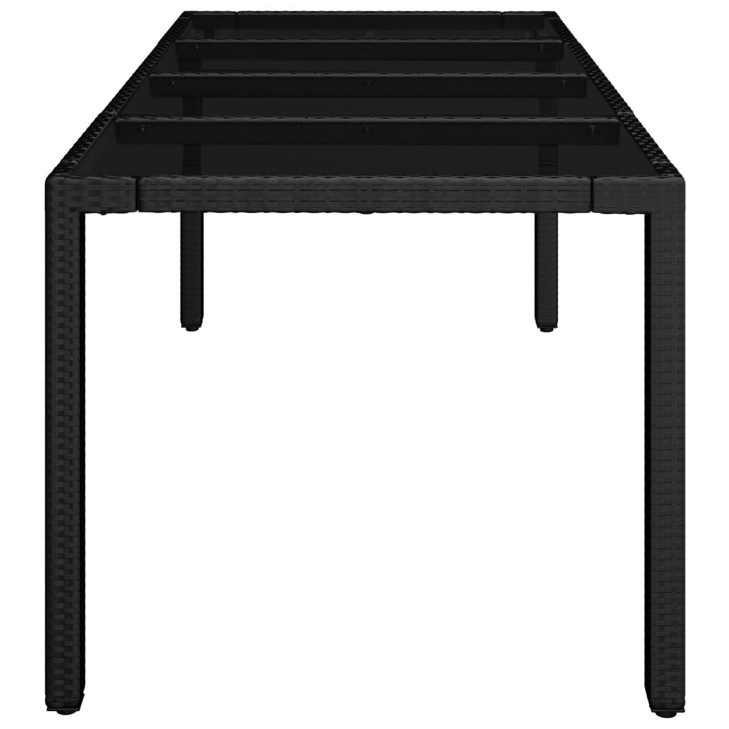 vidaXL Mesa de jardín superficie de vidrio ratán PE negro 190x90x75 cm