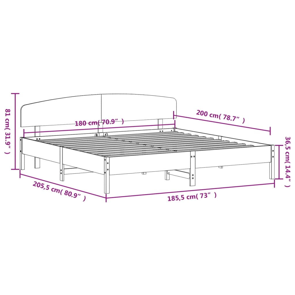 vidaXL Estructura de cama sin colchón madera maciza de pino 180x200 cm