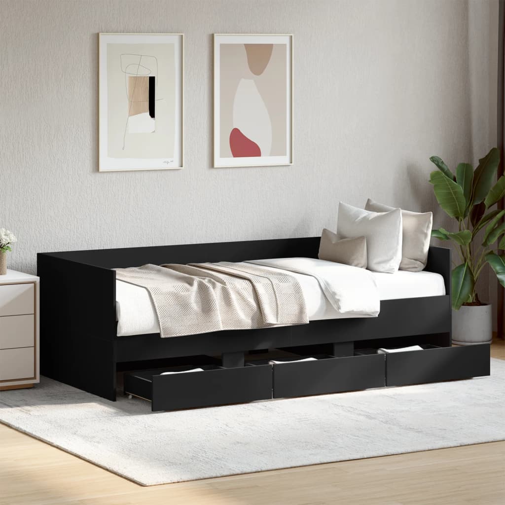 vidaXL Sofá cama con cajones sin colchón negro 75x190 cm