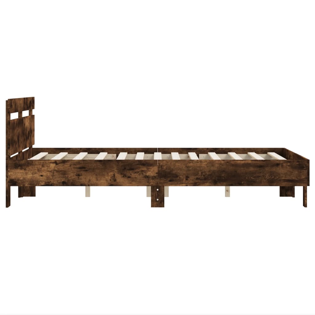 vidaXL Cama con cabecero madera de ingeniería roble ahumado 120x200 cm